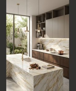 Lastra De Piedra Sinterizada Efecto Mármol Borghini 163x323x20mm